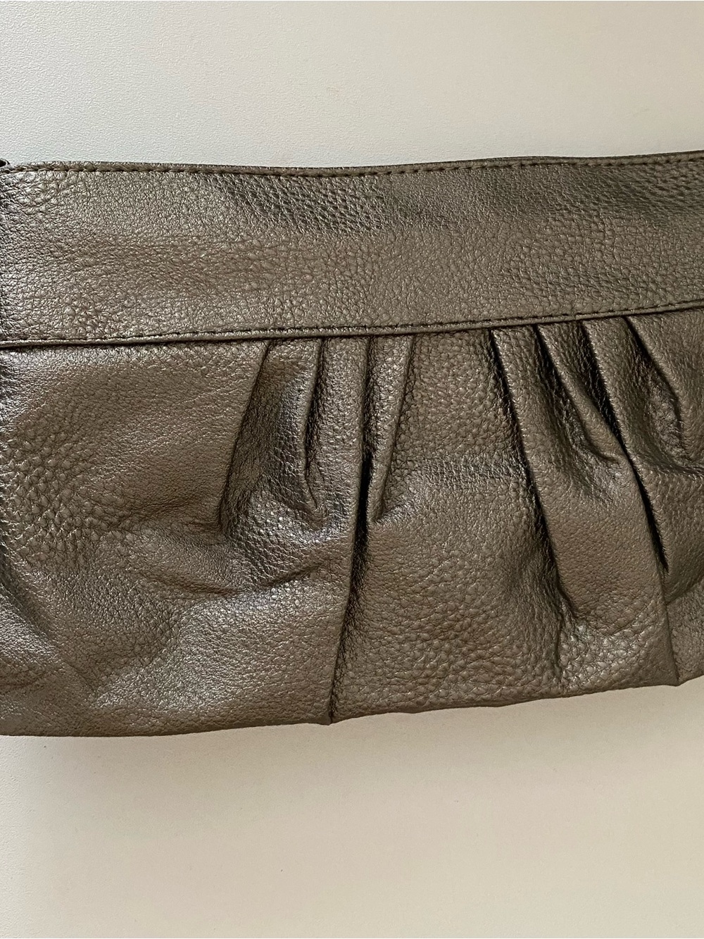 Metallic Gray Pleated Faux Leather Clutch